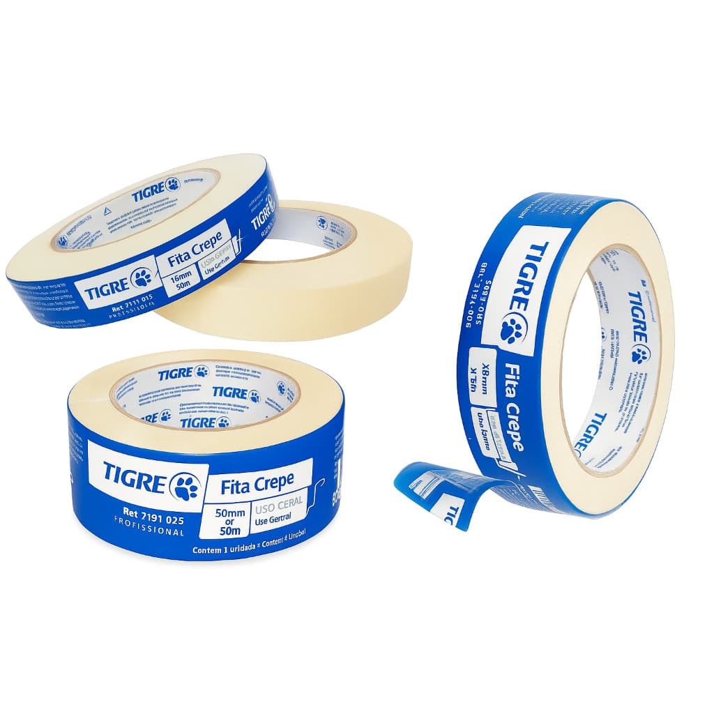Fita Crepe Tigre 18mm 24mm 48mm x50m Pintura Limpeza Proteção Fácil Remoção Multiuso