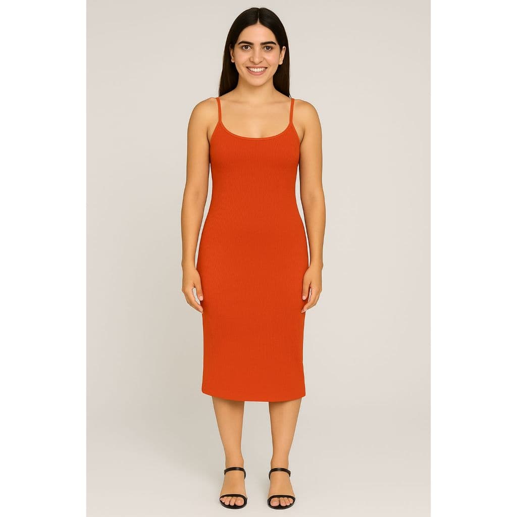 Vestido Canelado Midi Alcinha Feminino Justo Tubinho