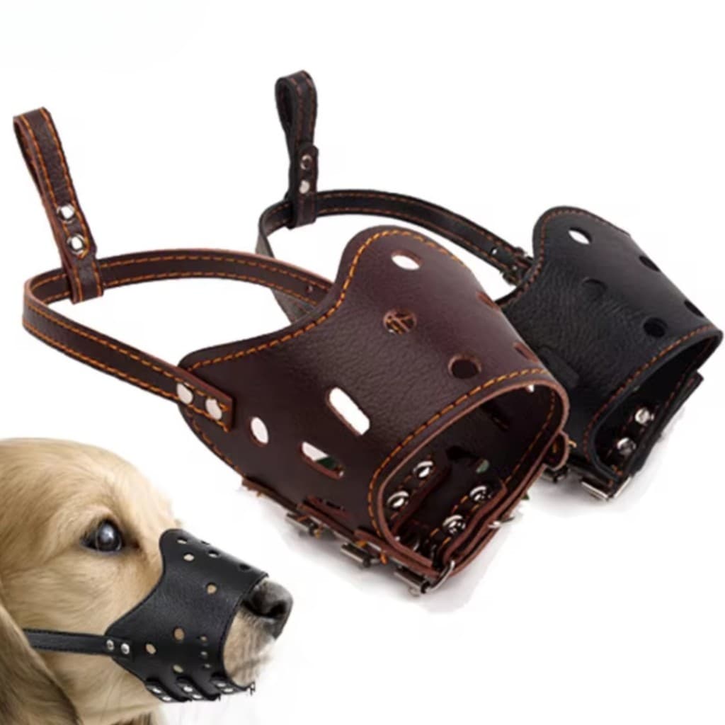 Focinheira Corino Reforçada Respirável Ajustável C/ Fivelas de Metal P/ Cães Médio e Grande Porte LR-0271