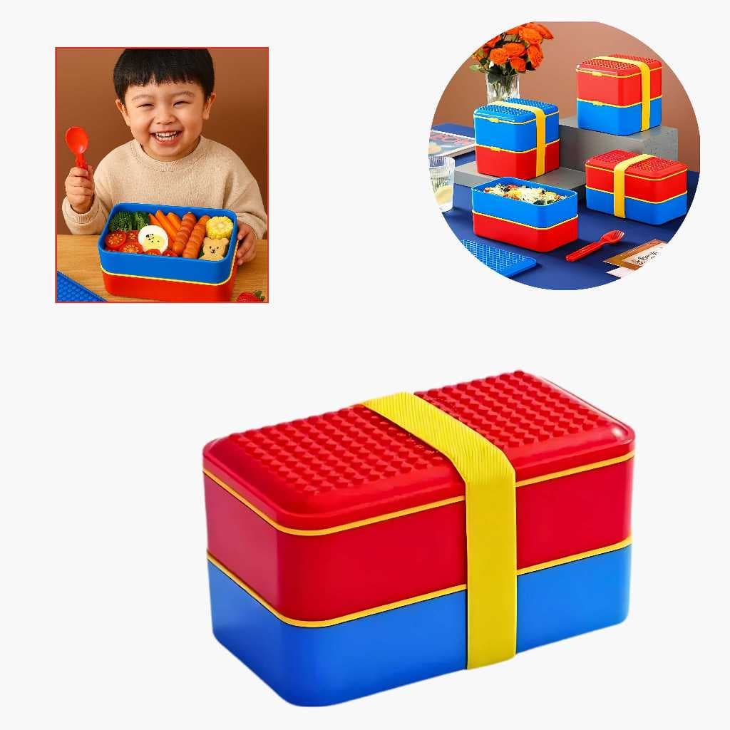 Kit Marmita Infantil Lego Colorida 2 Compartimentos com Colher Livre de BPA e Micro-ondas