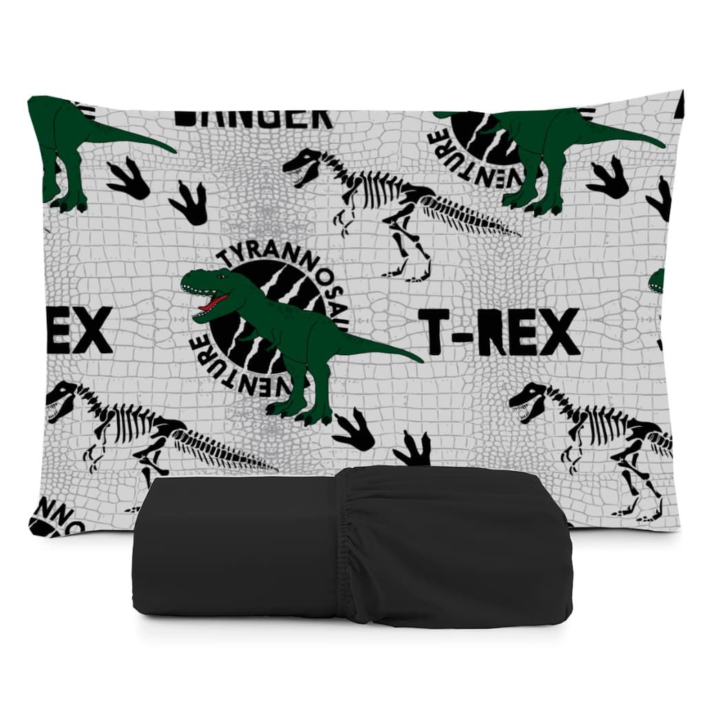 JOGO DE LENÇOL SOLTEIRO INFANTIL  DINOSSAURO  T REX  FRONHA TRAVESSEIRO 2 PEÇAS
