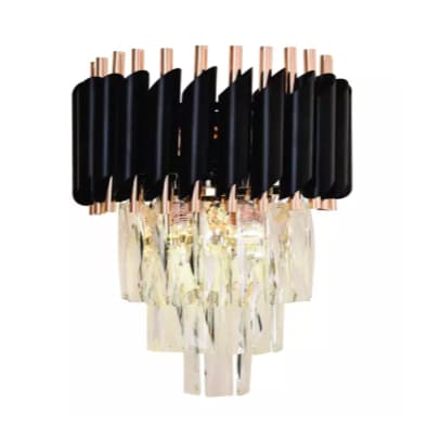 Arandela de Parede 31x24cm Metal e Cristal E14x2 Preto e Transparente - Sindora Iluminação DCB03913