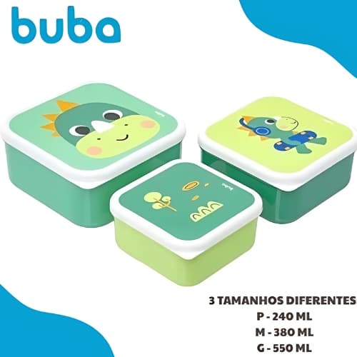 Kit 3 Potes Buba Dino Lancheira Porta Lanche Infantil Bebe Potinho Infantil Papinha Frutinhas Bebê