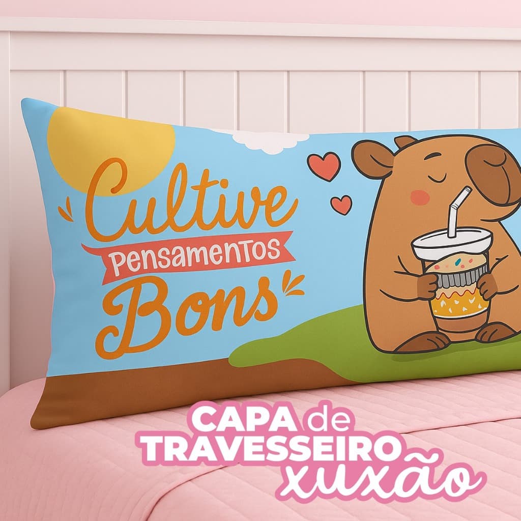 Travesseiro De Corpo C/Fronha Xuxinho Luxo Enchimento De Flocos Personalizado 0.90x0.30cm Capivara
