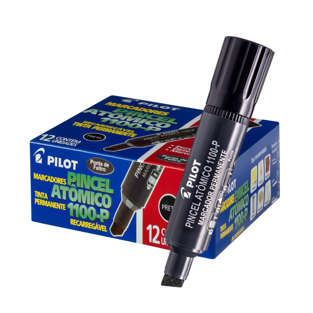 Pilot Caixa com 12 Pincéis Atômicos 1100- P – Ponta Média Preto