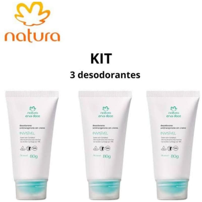 Kit Com 3 Desodorante Antitranspirante Em Creme Erva Doce Natura Tododia