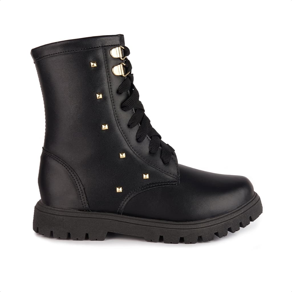 Bota Coturno Infantil Feminina Tratorada Tachas Douradas Zíper Menina Fashion