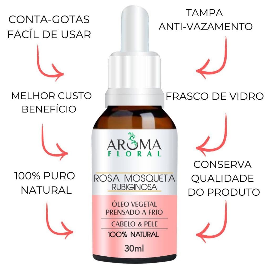 Óleo de Rosa Mosqueta 100% Natural Clareador de Manchas