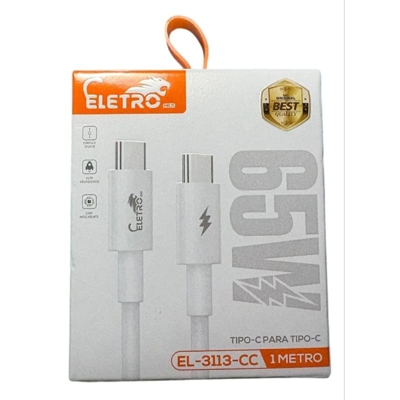 Cabo De Dados Eletromex 1Metro TC/TC/ 5.1 V8  Compatível Iphone Samsung Carregamento Turbo