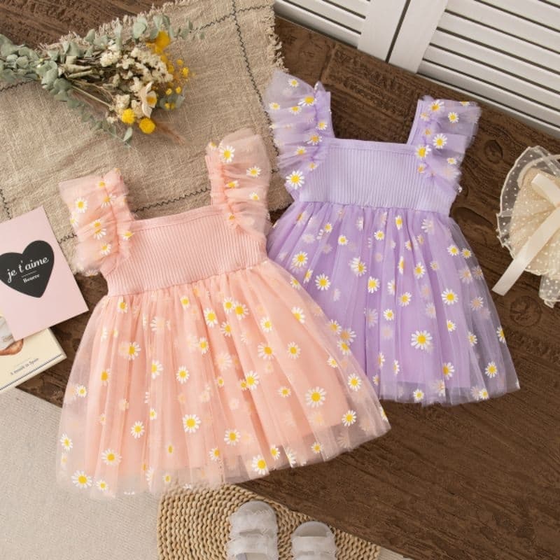Vestido Infantil festa margaridas aniversário primeiro ano 6 meses a 2 anos