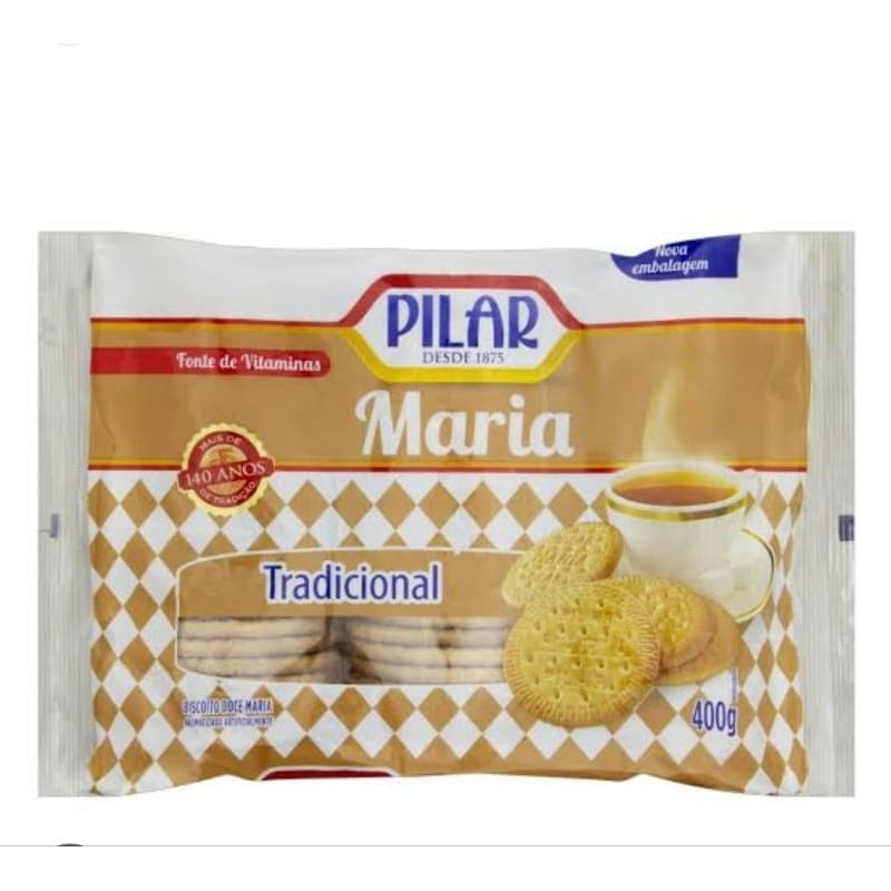 Kit 6 Pacotes de Biscoitos Maria Maizena Tradicional Pilar Redondo 350g