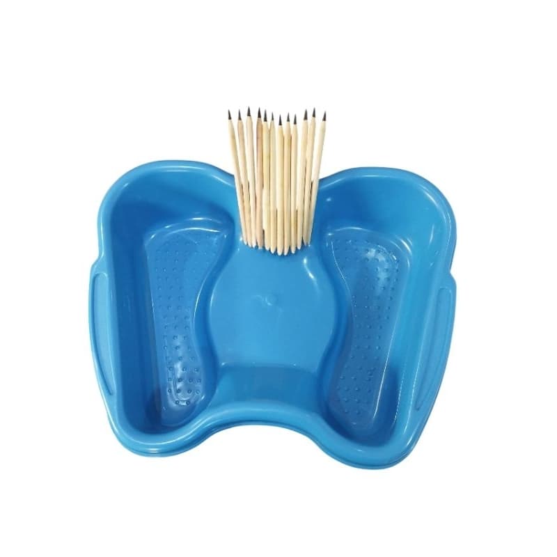 Kit 1 Bacia Azul Para pedicure + 12 Palitos Ponta de Aço Madeira Santa Clara