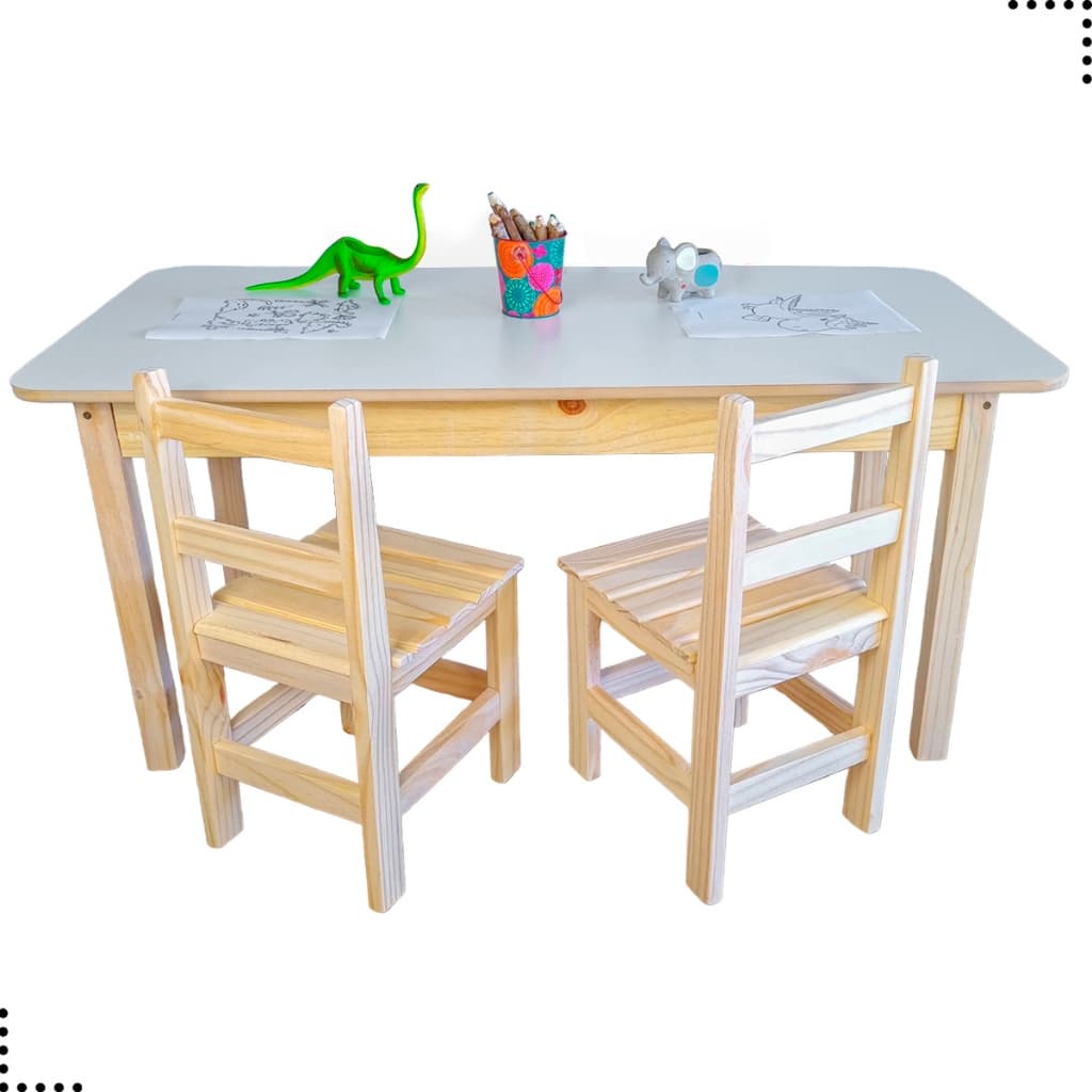 Conjunto Mesa Infantil Retangular 120cm + 2 Cadeiras Educativas Atividade Escola Criança Menina Menino Brincar