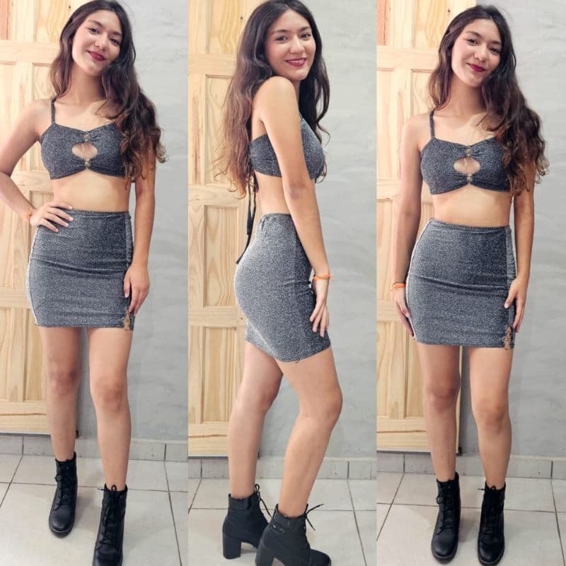 Conjunto Saia e Cropped Lurex Festa Modinha Feminino