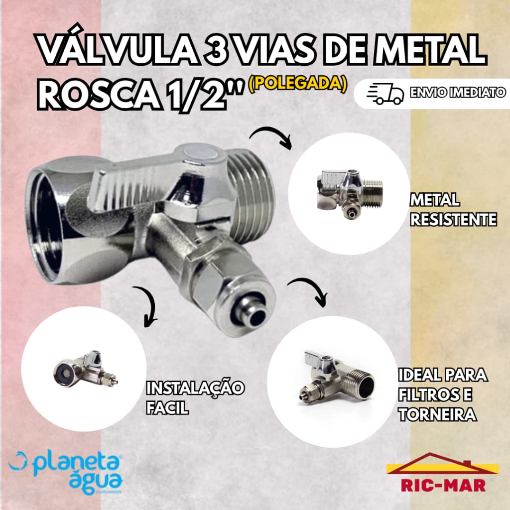 Adaptador de metal para Filtro e Purificador para Rosca de 1/2 e Mangueira 1/4