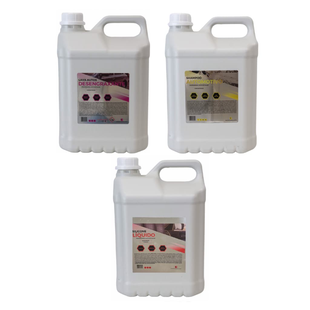Kit Shampoo Automotivo + Desengraxante + Silicone Líquido | Limpeza e Acabamento Profissional