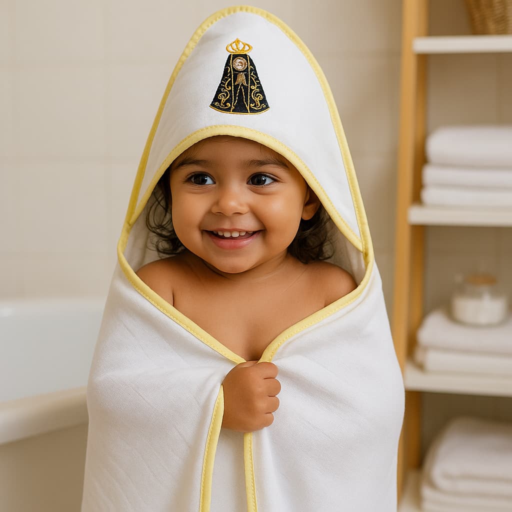Kit bordado nossa senhora bebe enxoval Toalha banho + pano de boca 100% algodão presente