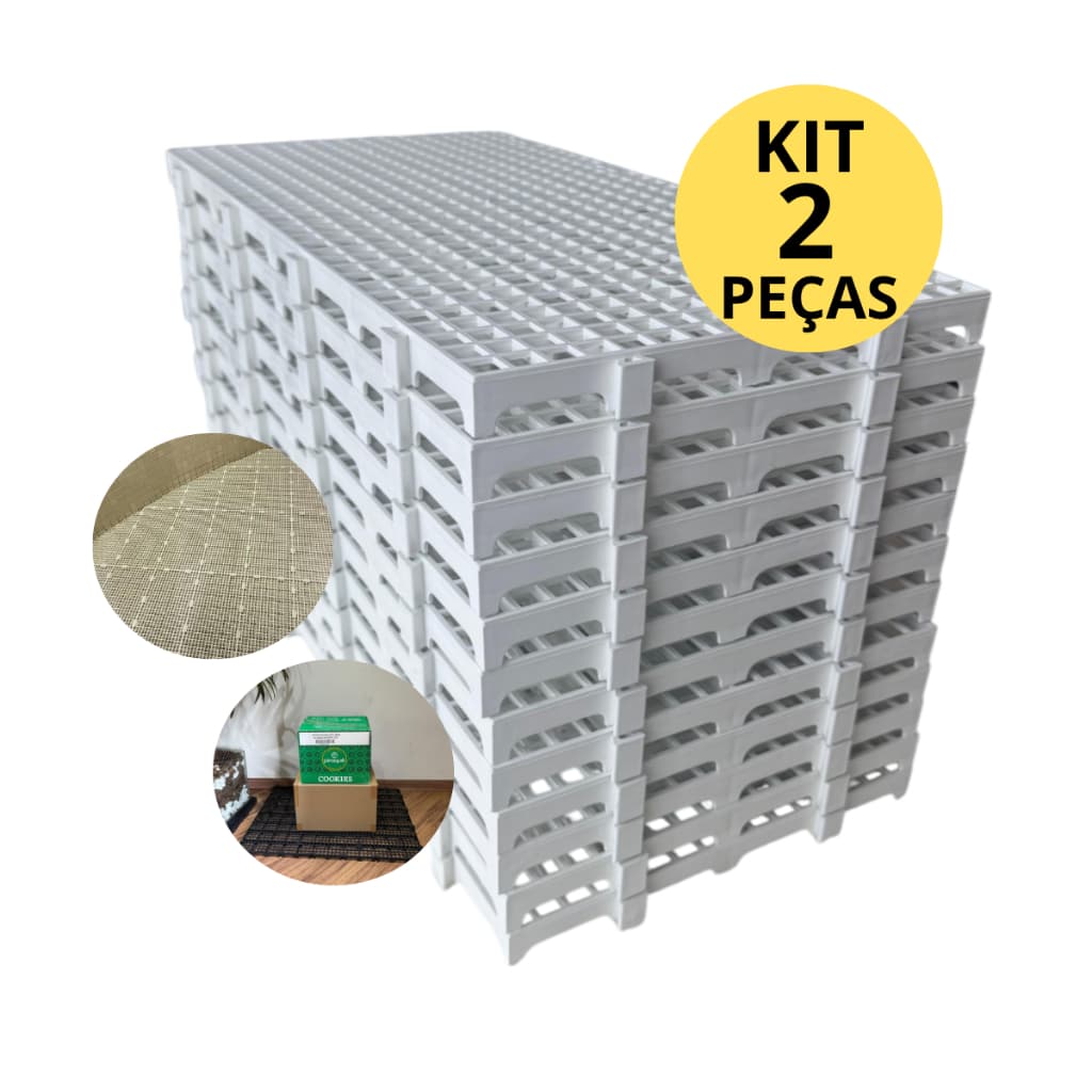 Kit 02 Palete Estrado Piso Plástico Montável Azul Branco Preto Cinza Vermelho Deck 2,5x25x50