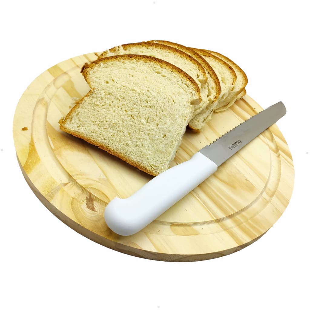 Faca de Corte Serra Serrilha Pão Cuca Bolo Torta Cabo Plástico Branco Lâmina Inox Utensilio Cozinha