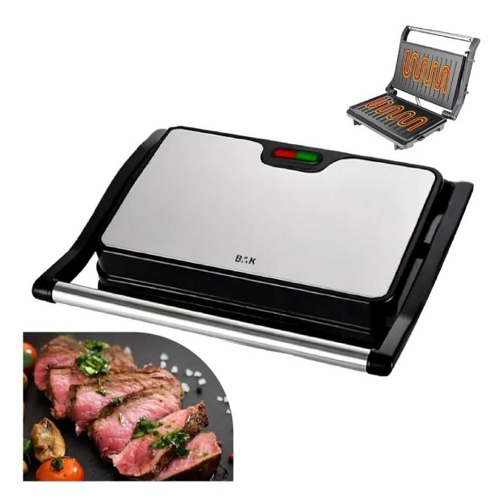 Mini Grill Grelha Sanduicheira Inox 750w Inicador Led Alça Cor Preto