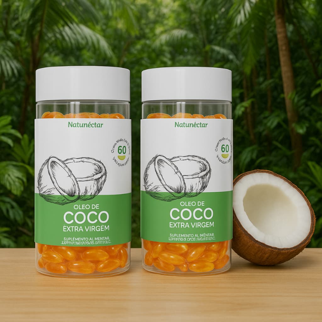 Kit 2 Potes Óleo de Coco Suplemento Natural Extra Virgem Pura Natunéctar 120 Capsulas Sabor Original