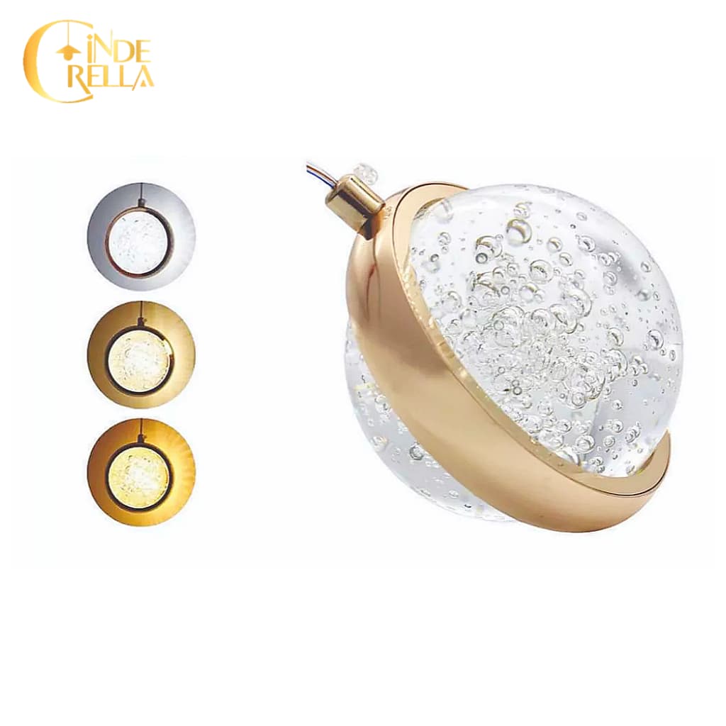 Luminária Pendente Teto Bola Bolinha Cristal Esfera Lavabo Cabeceira 3 Em 1 Saturno