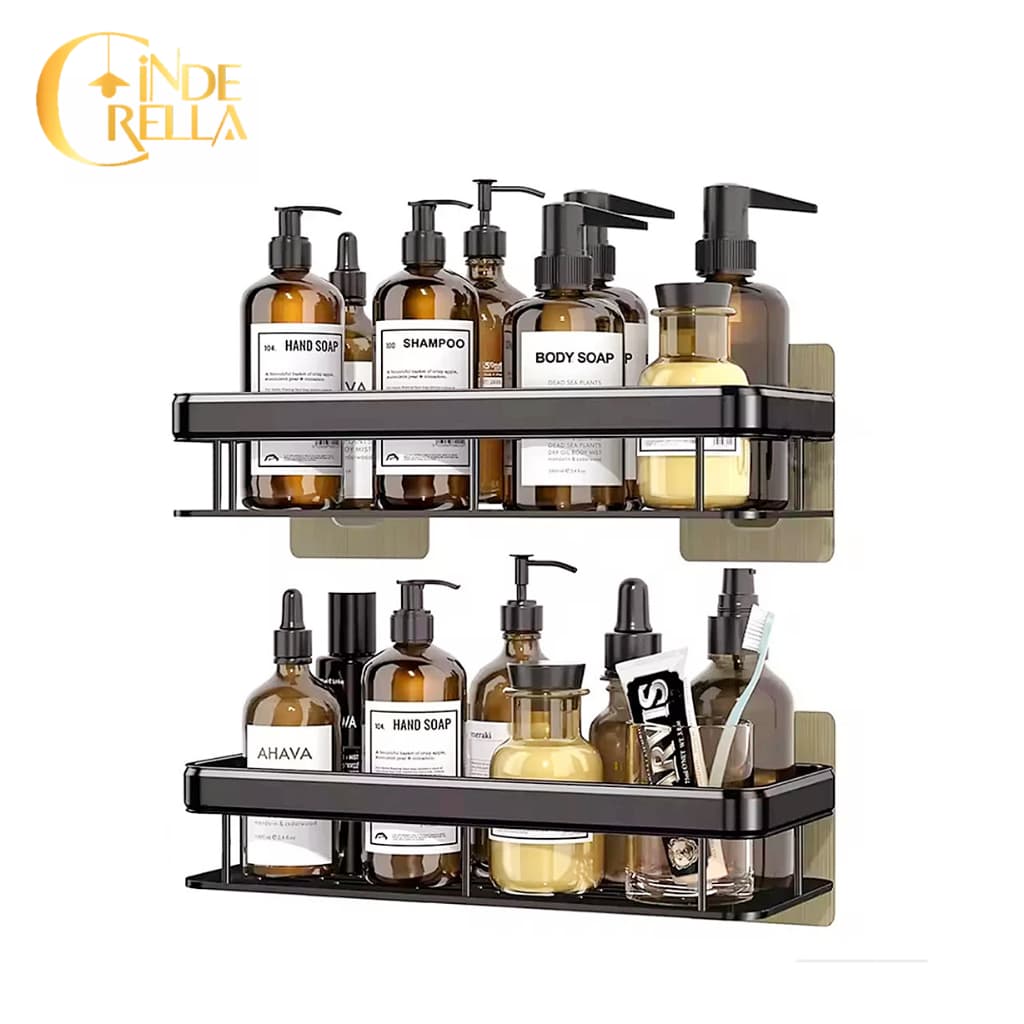 Suporte De Shampoo Organizador Prateleiras De Banheiro Sem Furo Premium-Space Aluminium  ES