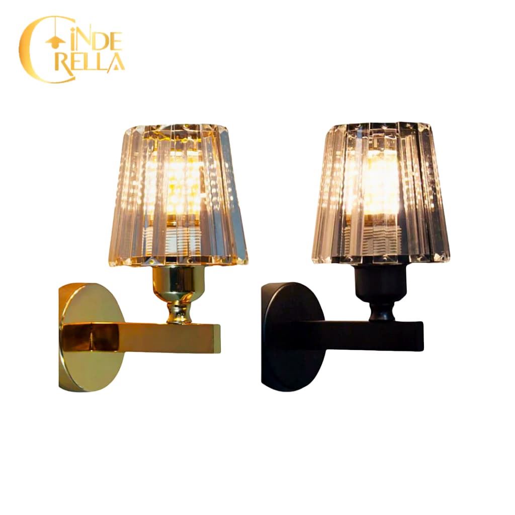 Arandela Parede Metal Cristal Moderno Elegante Sala Quarto Lavabo Banheiro Bocal E27 Dourado Preto
