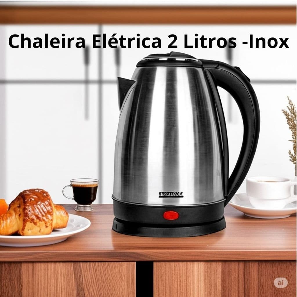 Chaleira Jarra Elétrica Giratória 360° 2 Litros 22cmx19,5cm Desligamento autómatico 127V - Inox