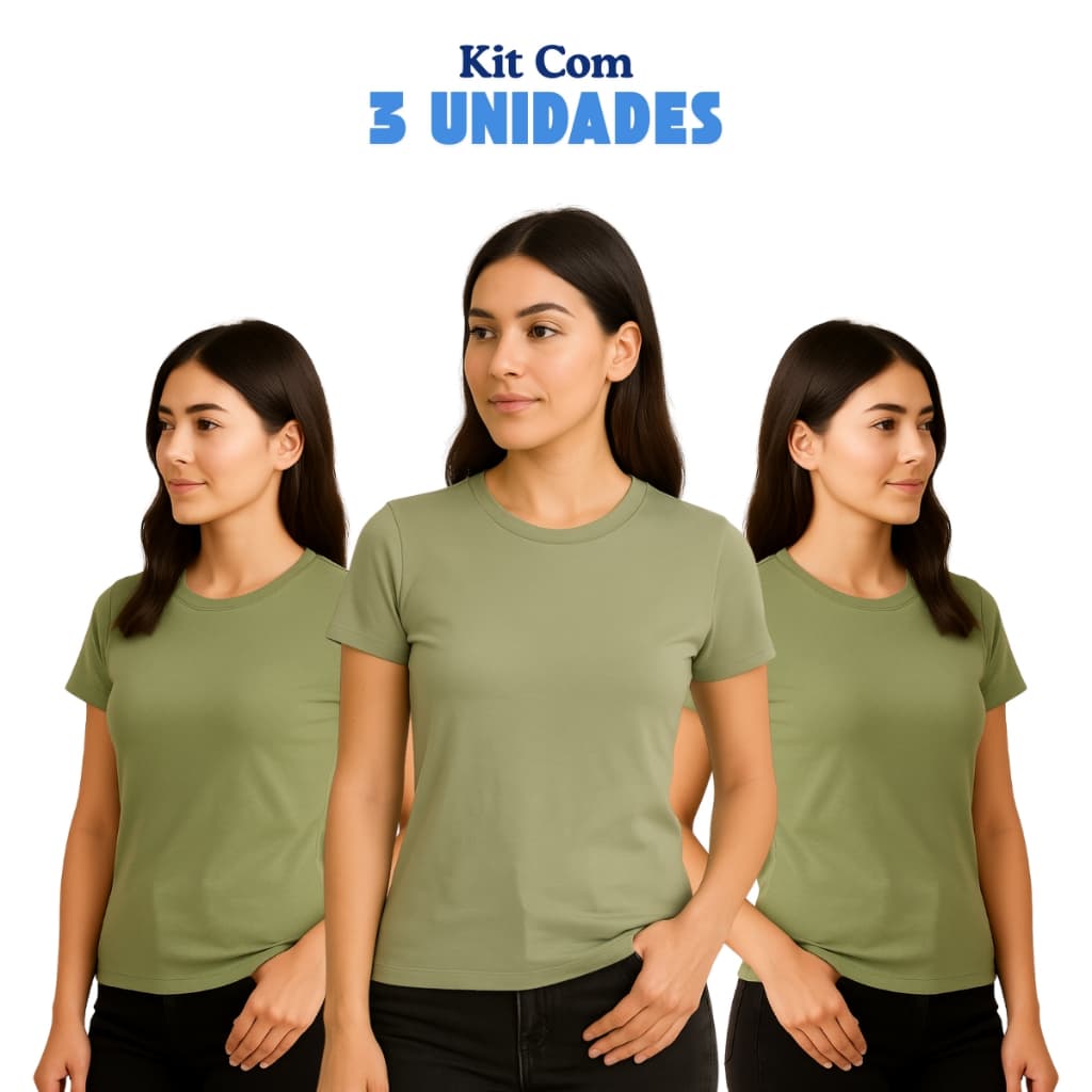 Kit 3 Camiseta Feminina Baby Look 100% Algodão