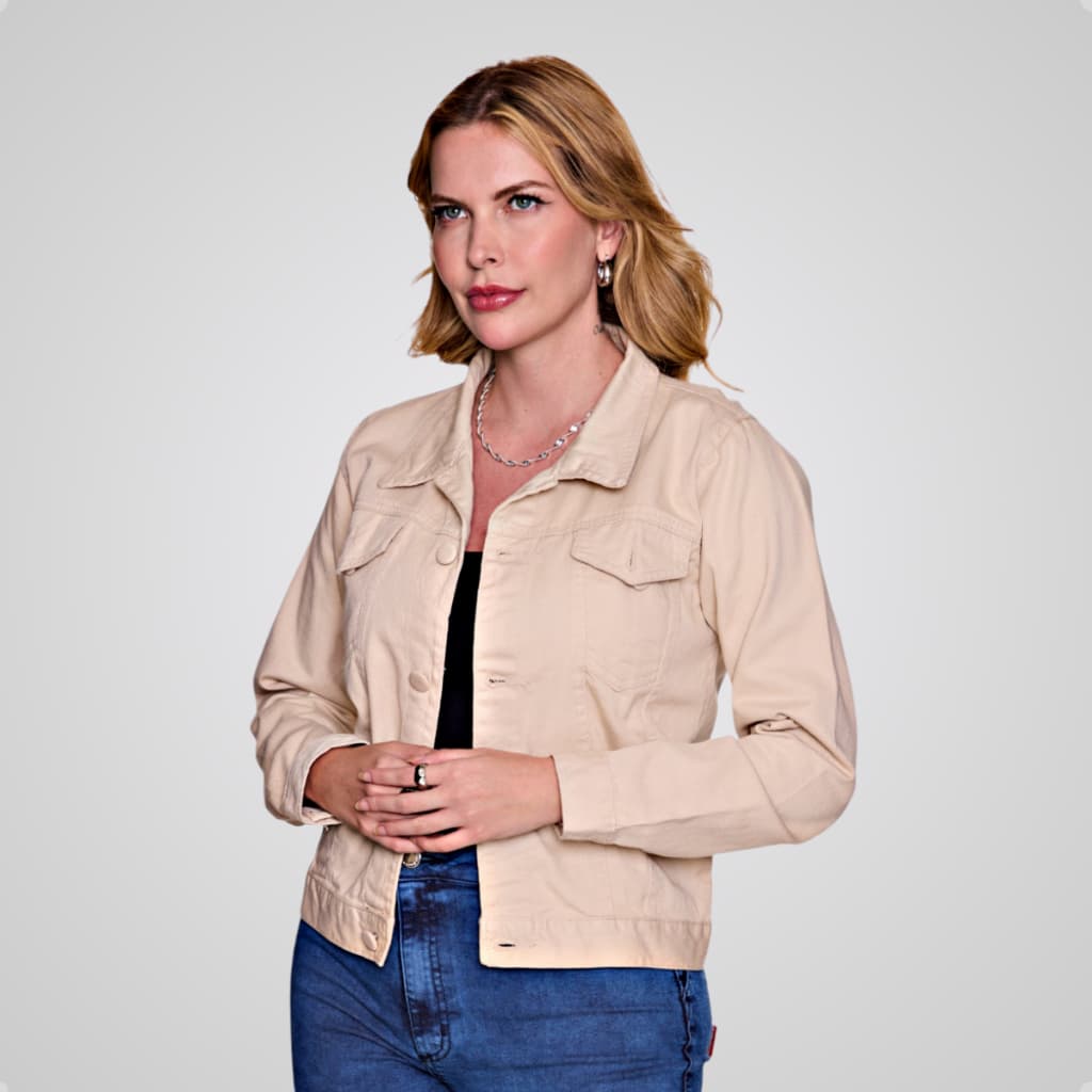 Jaqueta Sarja Jeans Básica Botões Encapado Moda Feminina