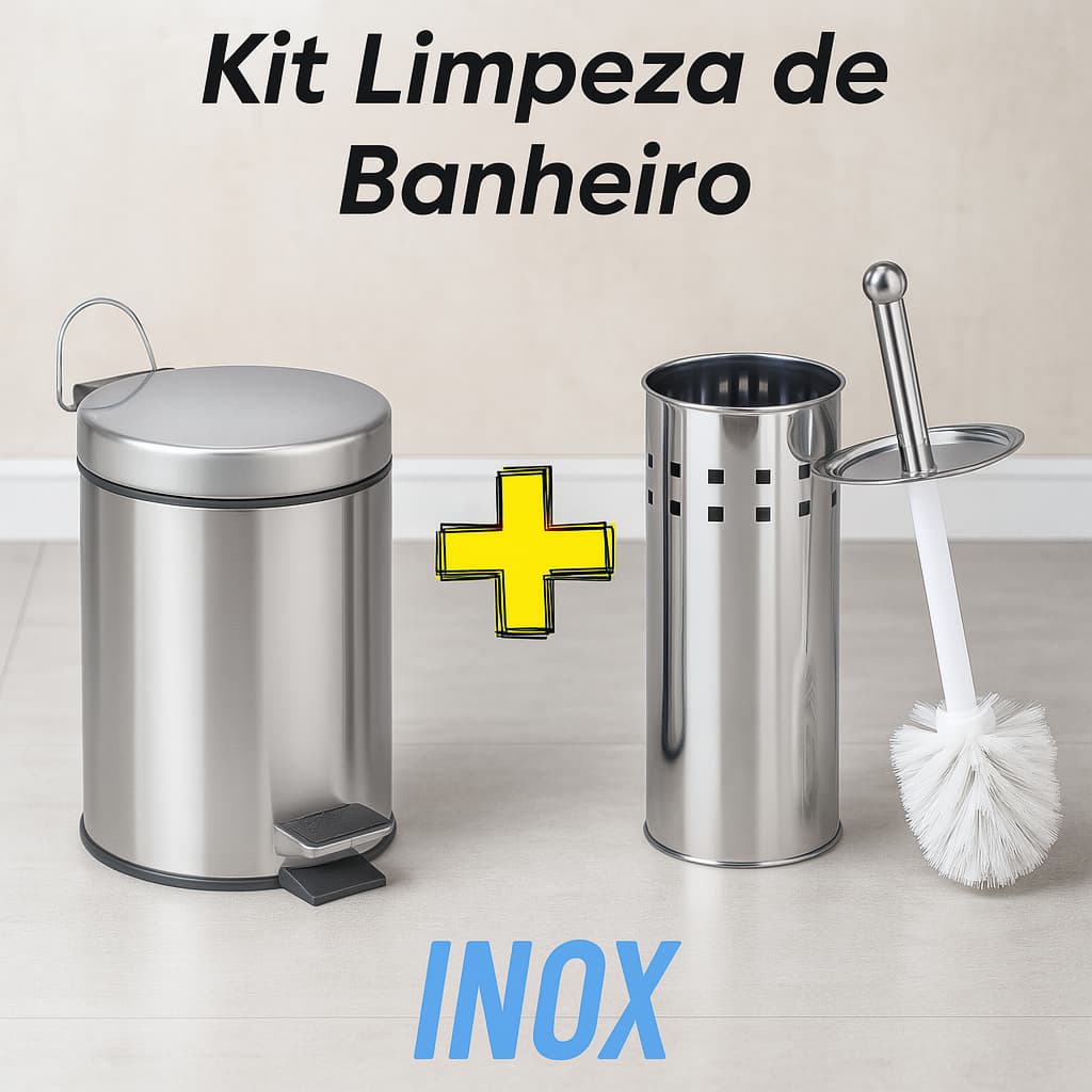 Lixeira Inox 3L Com Escova Sanitária E Suporte – Tampa Basculante Para Banheiro Elegante
