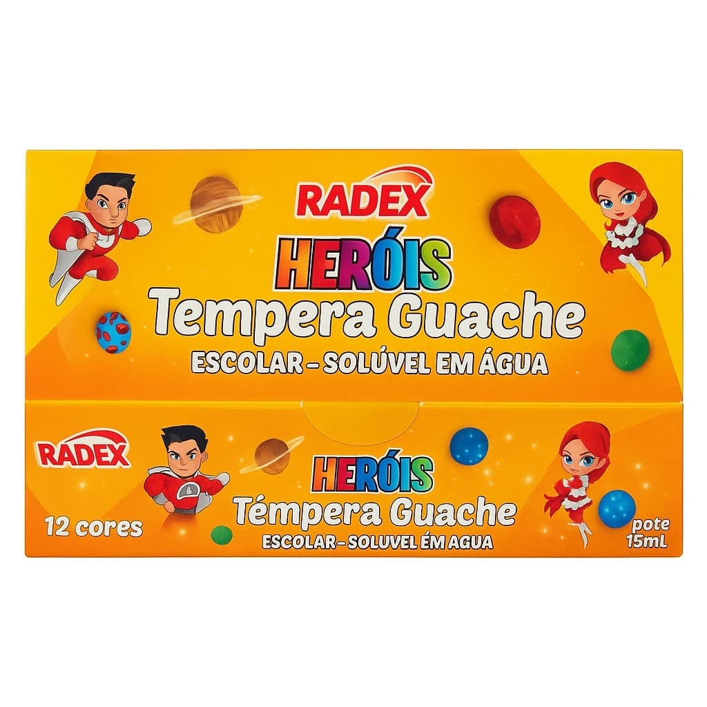 🖌️ Tinta Têmpera Guache Radex - Linha Heróis (12 Cores)
