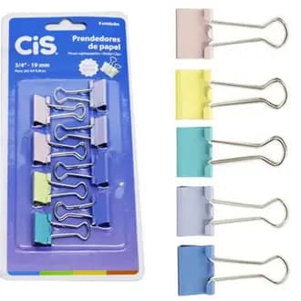 Prendedor de Papel Binder 19mm Cartela com 8 unidades Cores Pastel CIS