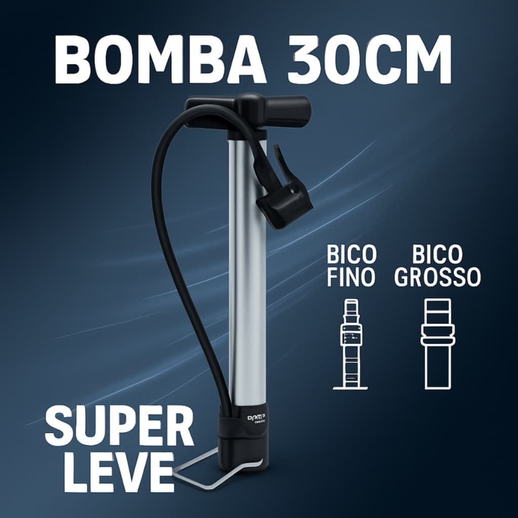 Bomba De Ar Manual Bike Portátil 30cm Compatível Presta Schrader Ideal Trilhas Oficina Alumínio