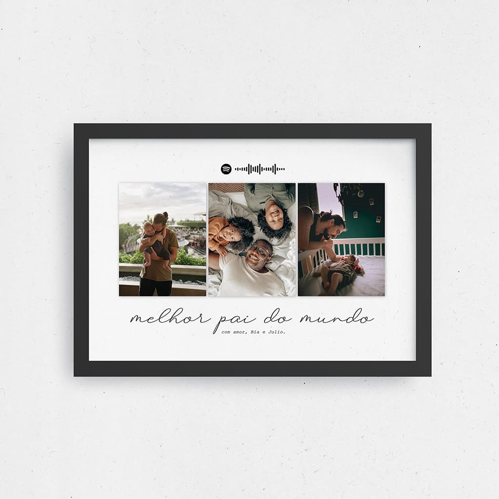 Quadro Dia Dos Pais 3 fotos Presente Melhor Pai do Mundo Decoração com e sem Spotify e Dedicatória