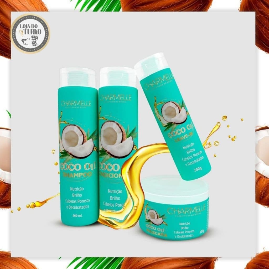 KIT NUTRITIVO COCO OIL - CHARMELLE 4 ITENS - NUTRIÇÃO INTENSA, CABELOS SEM FRIZZ COM OLEO DE COCO