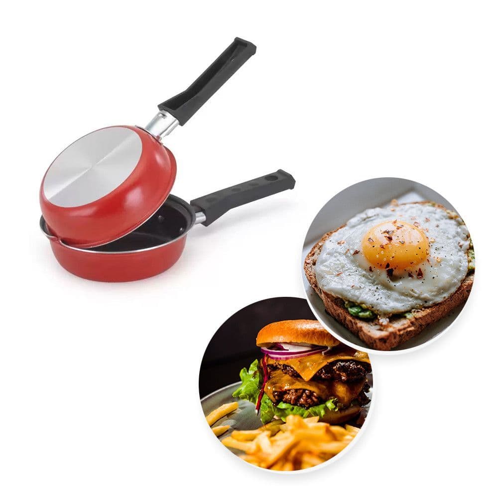 Frigideira Dupla Hamburgueira e Omeleteira fritadeira Antiaderente 14 Cm Vermelha  Preto