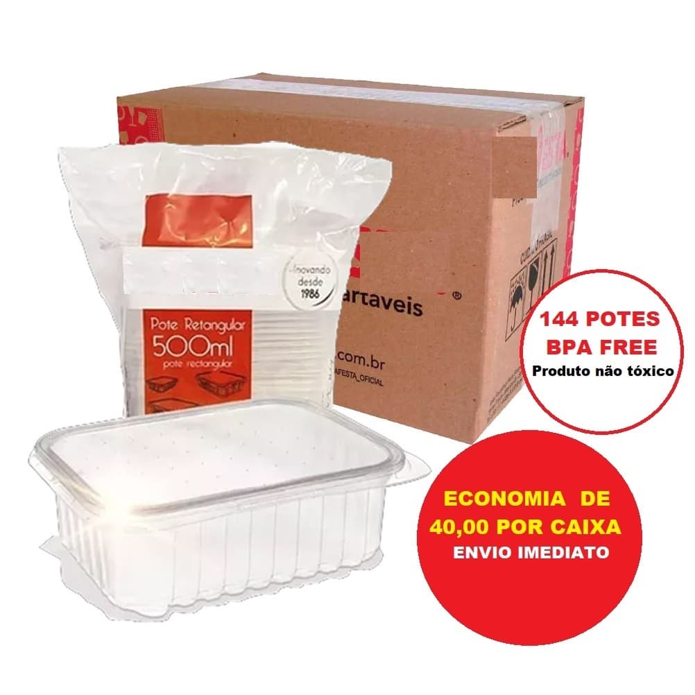 144 Potes Retangulares Descartáveis Comida Fitness Freezer e Microondas Marmita Reutilizável
