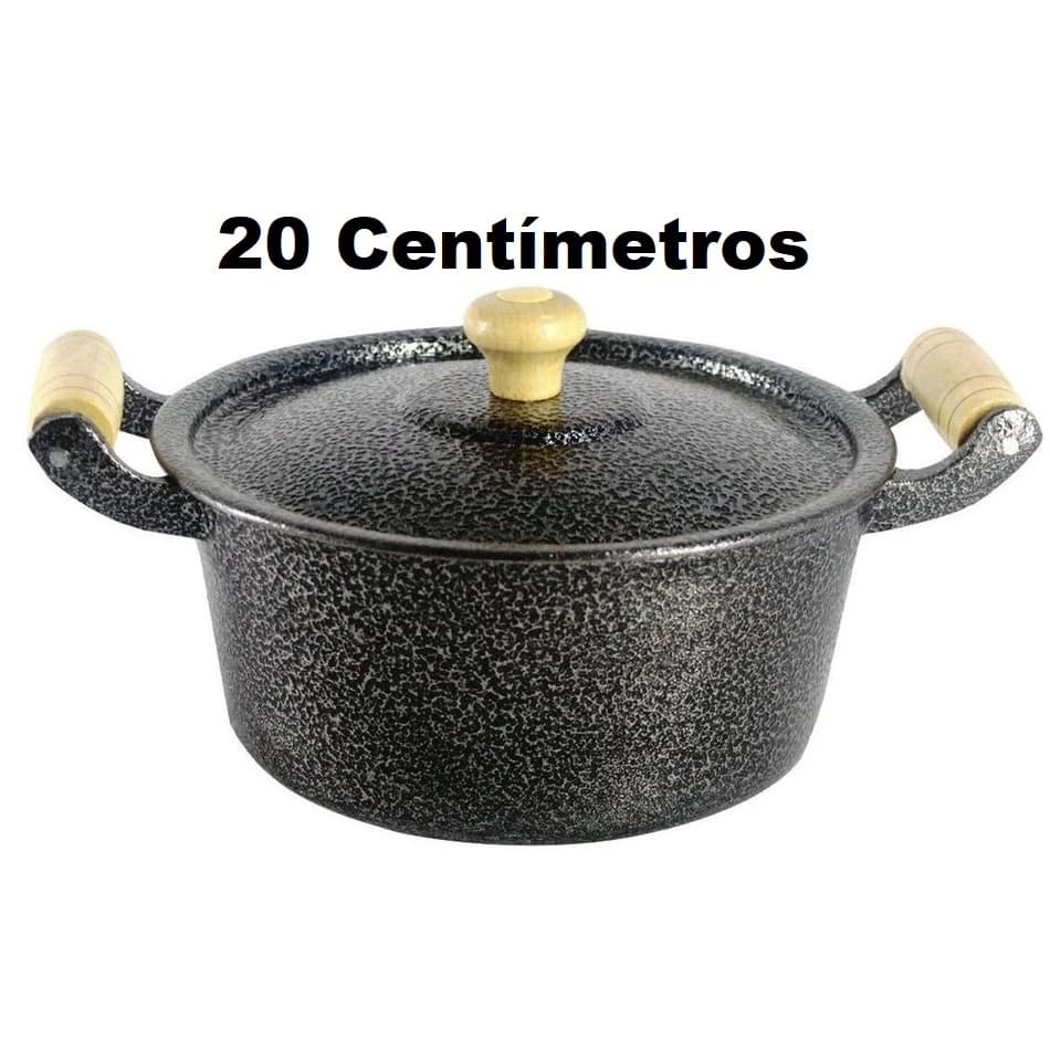 Panela Caçarola Preta nº 20 Tamanho Médio Alumínio Grosso Batido Fundido Craqueada 2,3L com Tampa