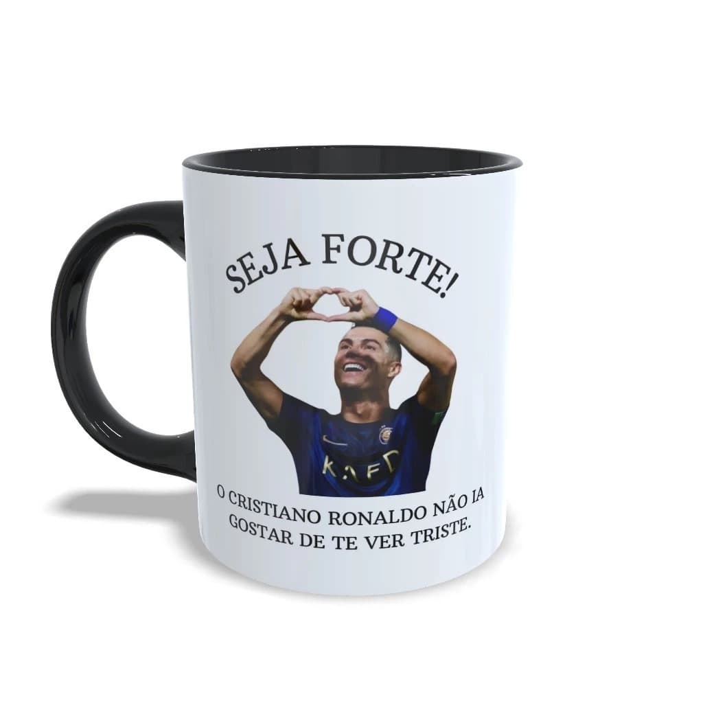 Caneca Cristiano Ronaldo meme seja forte branca e colorida mais vendidas futebol