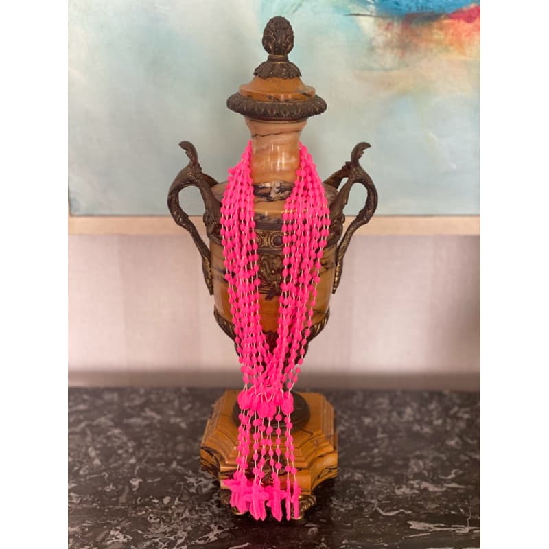 12 Terços de Plástico - Nylon 38 cm - Rosa - Para Pescoço - Batizados - Primeira Comunhão - Igrejas - Artigo Premium