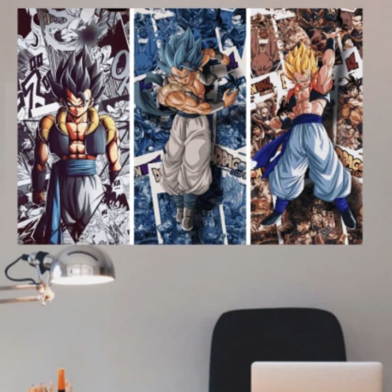 Kit 3 Quadro ou 1 unidade Decorativo Dragon Ball – Goku, Gogeta e Gotenks em MDF 20x45cm/sala/quarto