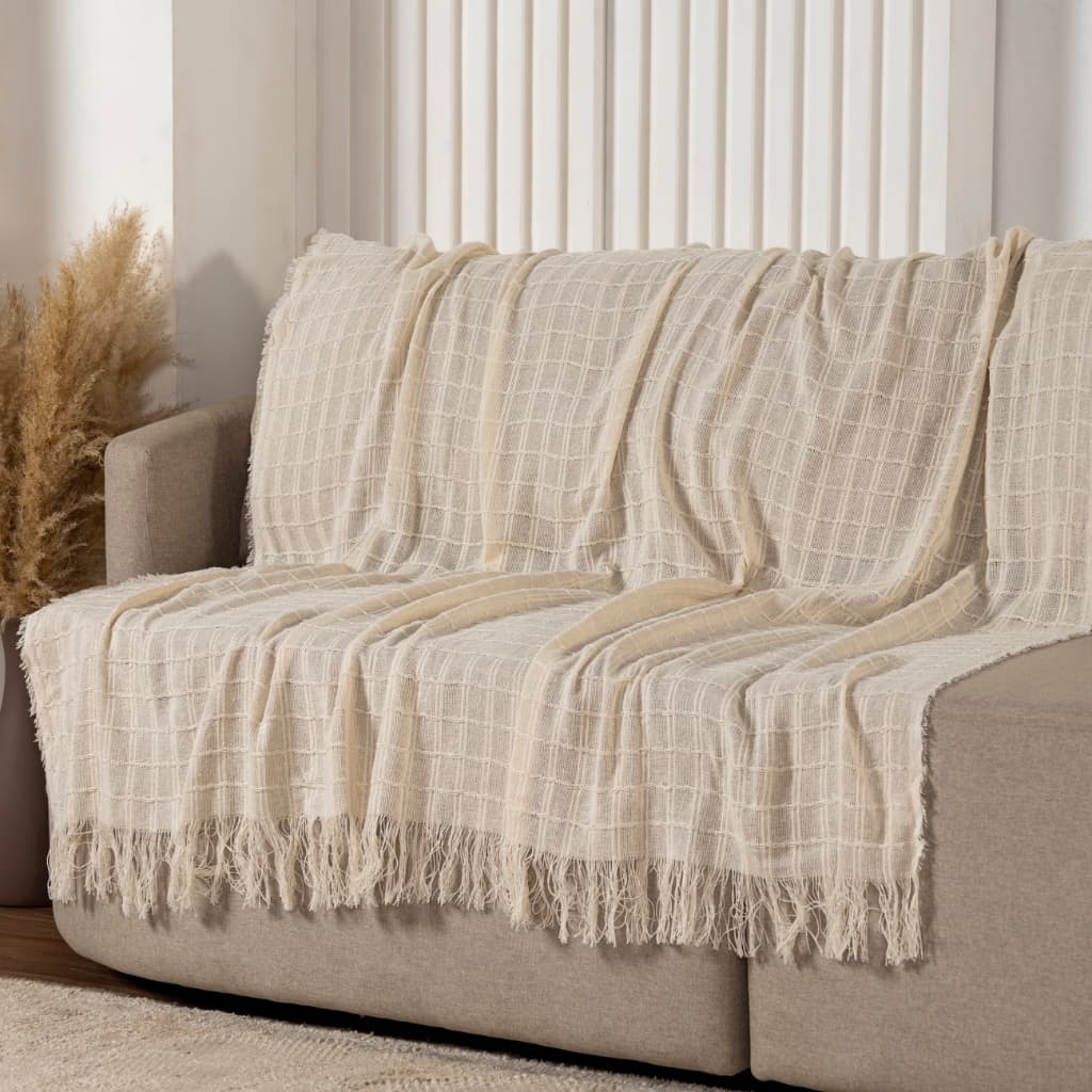 Manta Decorativa Doha 100% Algodão 1,40x1,70m Franjas Sofá Cama Sala Moderna Conforto Estilo