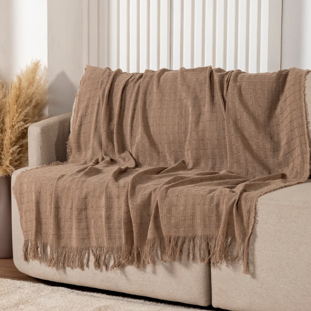 Manta Decorativa Doha 100% Algodão Com Franjas 1,40x1,70m Sofá Cama Sala Moderna Variadas Cores