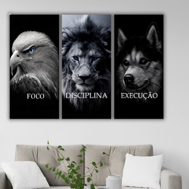 Quadros Decorativos Mdf Águia Lobo Leão Foco Motivação Escritório Moderno