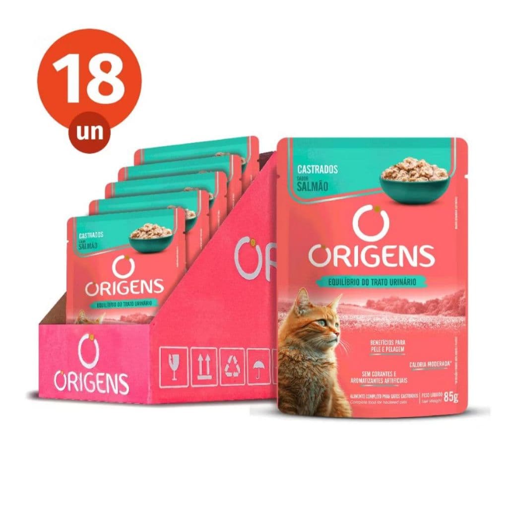 CAIXA 18 UNIDADES - SACHE ORIGENS SALMÃO AO MOLHO - ADULTOS