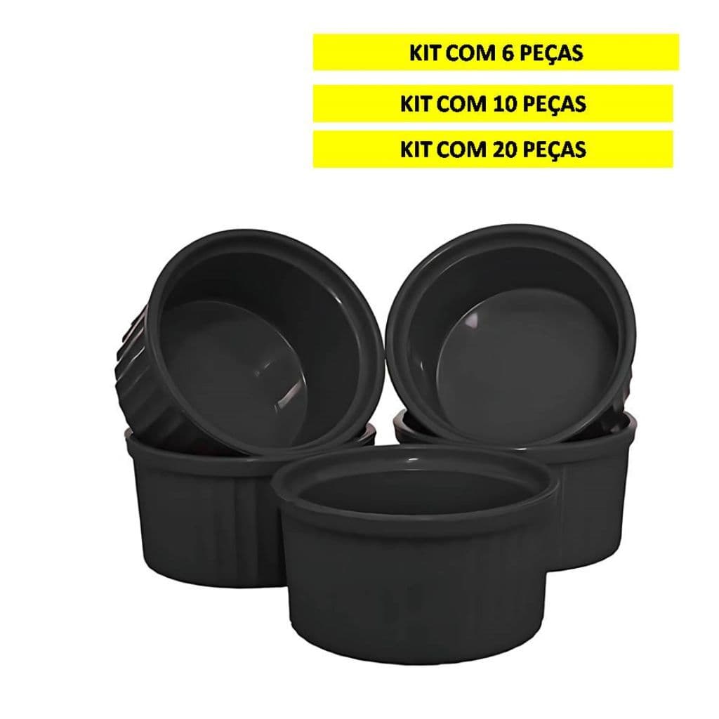 Kit Ramequim Ramekins Preto Pequeno e Médio 6, 10 ou 20 Unidades Plástico Polipropileno