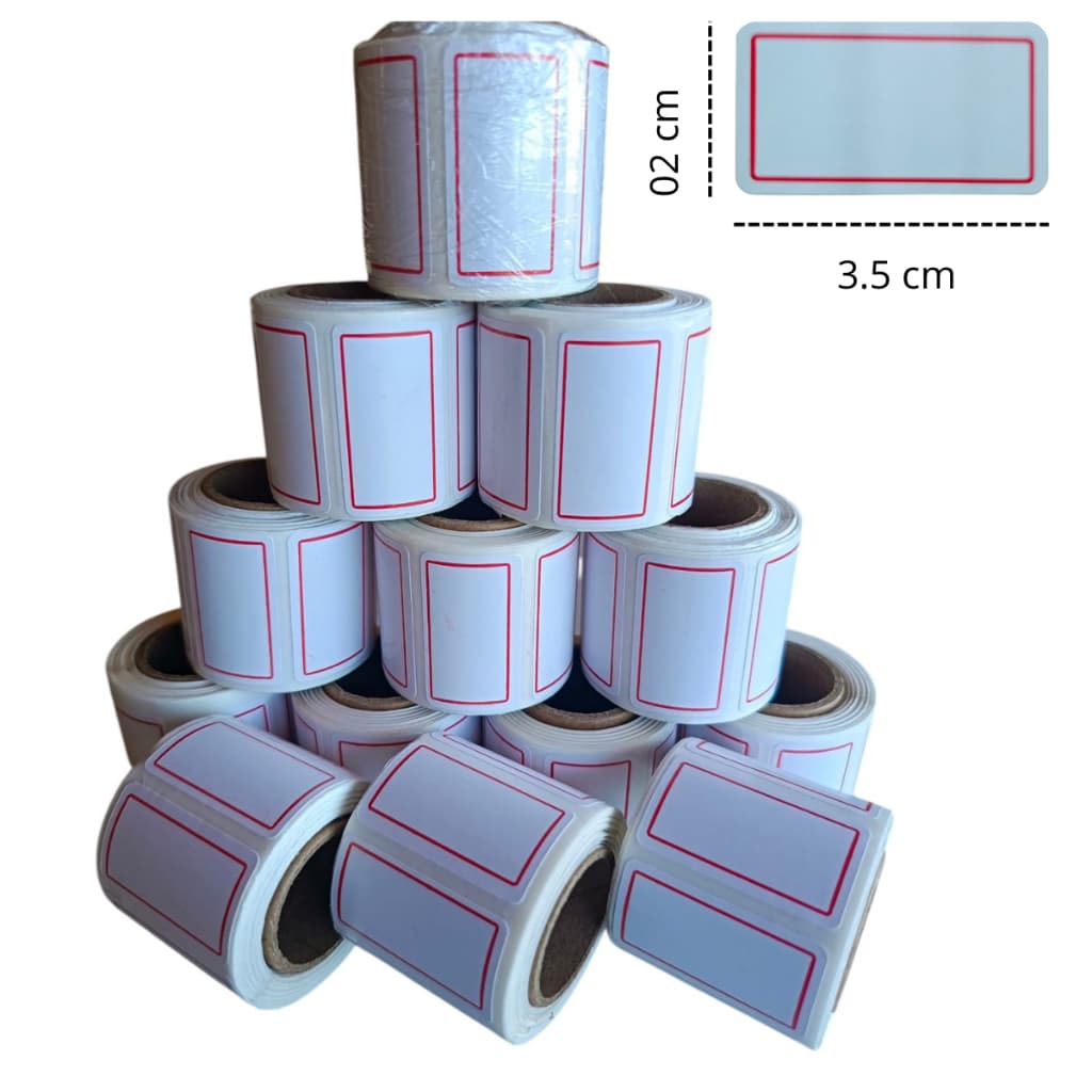 10 ROLOS C/ 250 Etiquetas fundo branco para preço 35x20mm Tarjada VERMELHO Multiuso 35x20mm - N°6