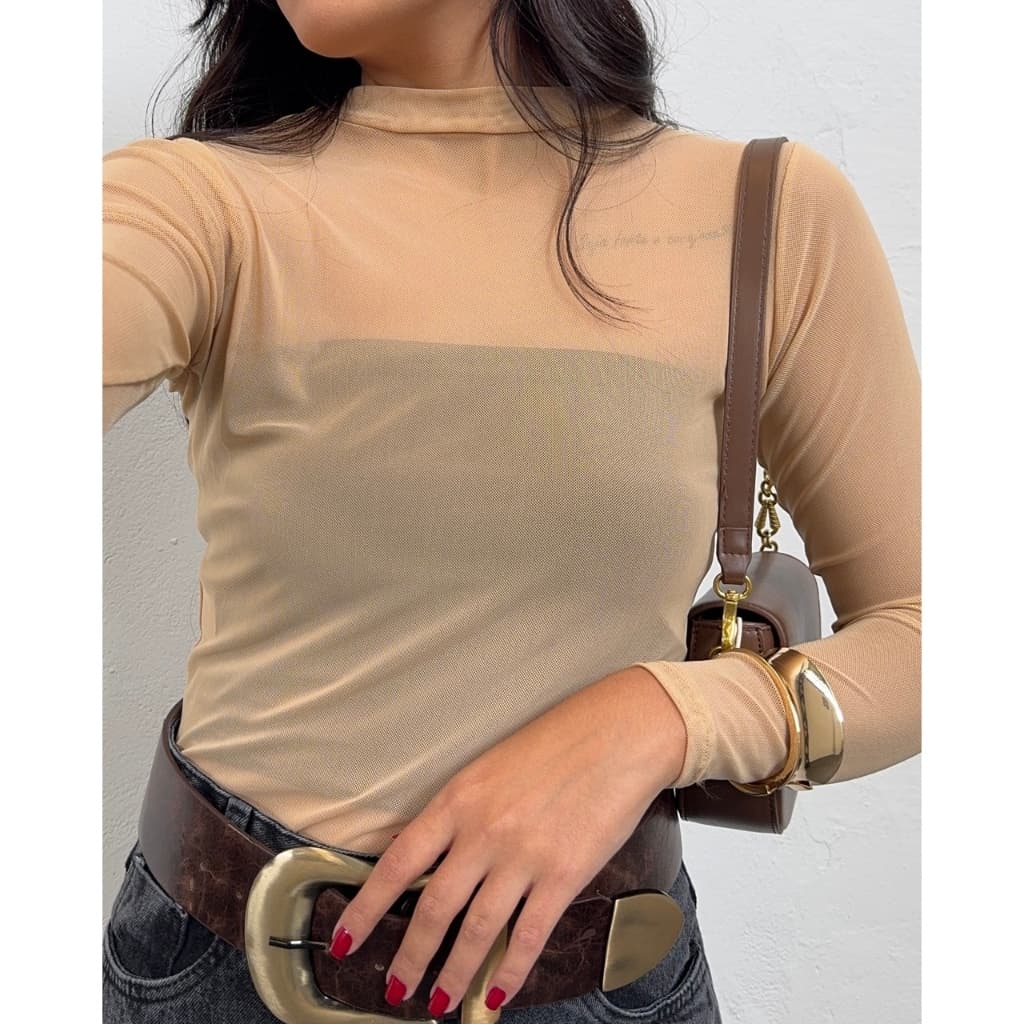 Body Tule Lurex / brilhante Manga Longa Moda Feminina Tendencia